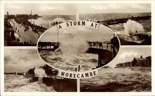 Ak Morecambe Lancaster Lancashire England, Pier, Sturm