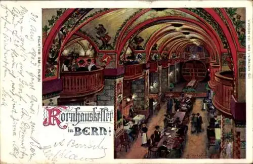 Künstler Ak Bern Stadt Schweiz, Kornhauskeller, Emil Rubin, Innenansicht, Gastsaal