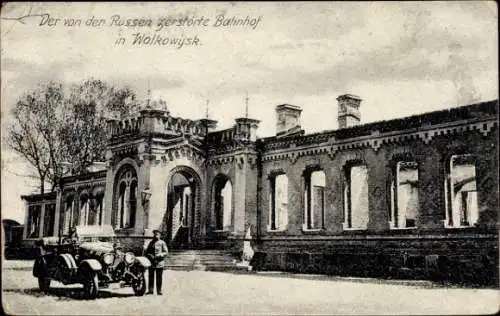 Ak Waukawysk Wolkowysk Weißrussland, Von Russen zerstörter Bahnhof, I. WK