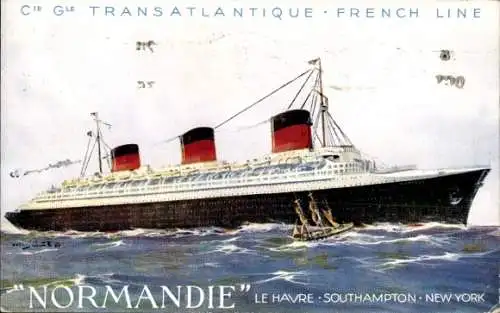 Künstler Ak CGT Dampfer Normandie, Compagnie Générale Transatlantique, French Line