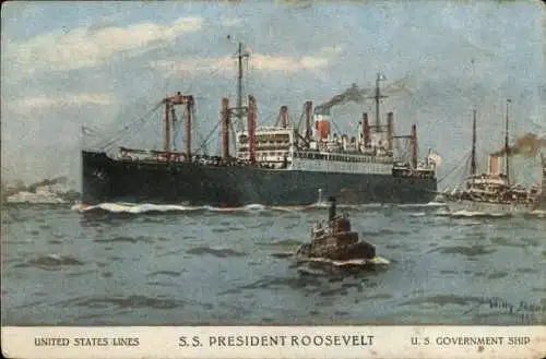 Künstler Ak Stöwer, Willy, S.S. President Roosevelt, US Government ship, United States Lines, USL