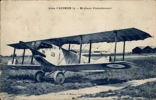 Ak Französisches Militärflugzeug, Doppeldecker, Caudron 59