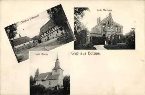 Ak Bolzum Sehnde Region Hannover, Domaine Osterwald, Luth. Pfarrhaus und Kirche