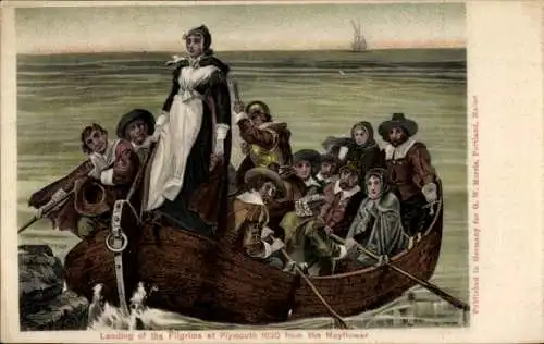 Ak Plymouth Devon England, Landung der Pilger 1620 von der Mayflower