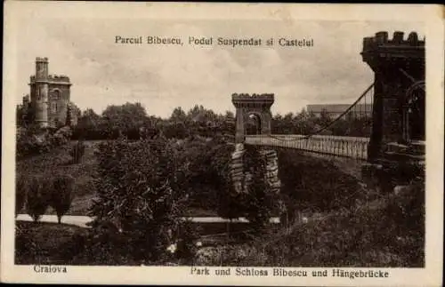 Ak Craiova Krajowa Rumänien, Park, Schloss Bibescu, Hängebrücke