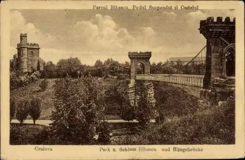 Ak Craiova Krajowa Rumänien, Park, Schloss Bibescu, Hängebrücke