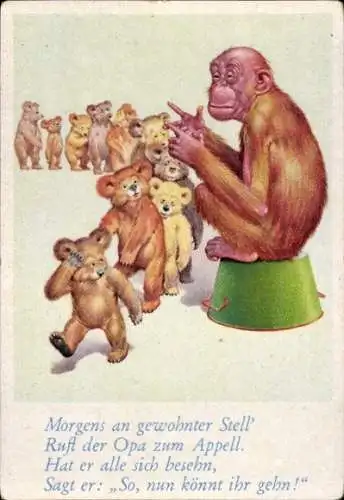 Sammelbild Lustige Bilder Nr. 79, Orang Utan, Appell, Teddys