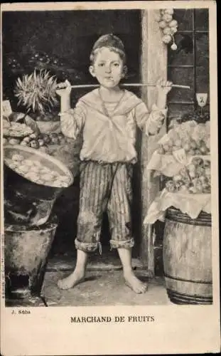 Künstler Ak Sühs, J., Obsthändler, Junge mit Zigarette