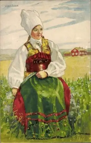 Künstler Ak Arleman, Vingaker Schweden, Frau in Tracht