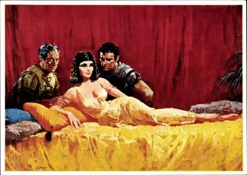 Künstler Ak Schauspieler Elizabeth Taylor, Richard Burton, Rex Harrison, Cleopatra, Filmszene