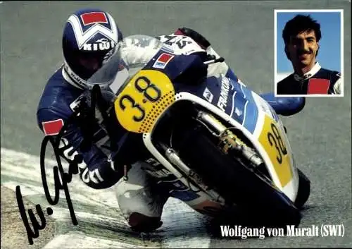 Ak Motorradrennfahrer Wolfgang von Muralt, Motorrad, Autogramm