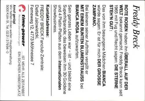 Ak Sänger Freddy Breck, Portrait, Autogramm