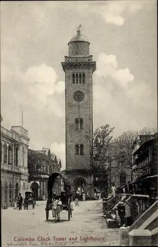 Ak Colombo Ceylon Sri Lanka, Glockenturm, Leuchtturm