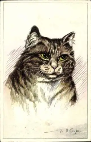 Künstler Ak Braune Katze, Gemaltes Tierportrait