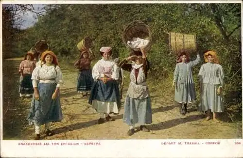 Ak Korfu Griechenland, Zur Arbeit gehen