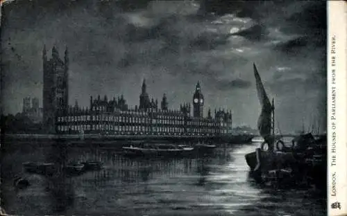 Künstler Ak City of Westminster London England, Die Houses of Parliament vom Fluss aus