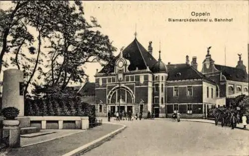 Ak Opole Oppeln Schlesien, Bismarckdenkmal, Bahnhof