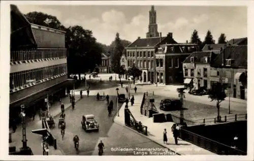 Ak Schiedam Südholland Niederlande, Koemarktbrug, Lange Nieuwstraat