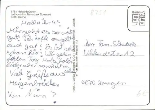 Ak Heigenbrücken im Spessart Unterfranken, katholische Kirche