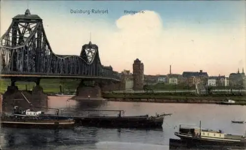 Ak Ruhrort Duisburg im Ruhrgebiet, Rhein, Brücke, Schiffe