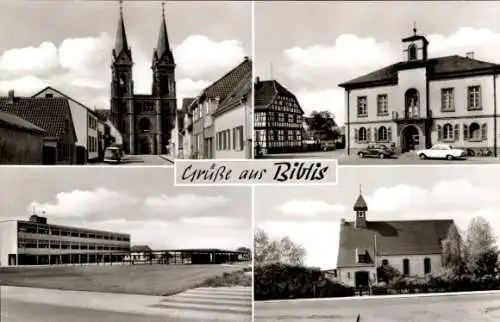 Ak Biblis am Rhein Hessen, Kirche, Rathaus, Ortspartien