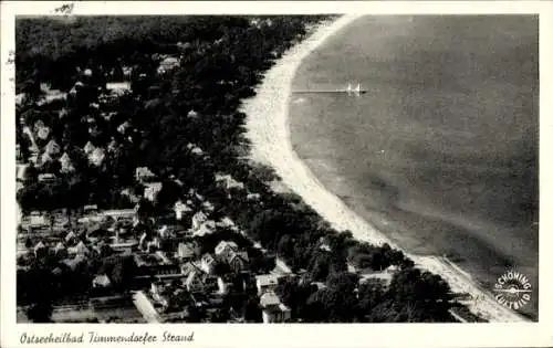 Ak Ostseebad Timmendorfer Strand, Strand, Landungsbrücke, Segelboot, Fliegeraufnahme