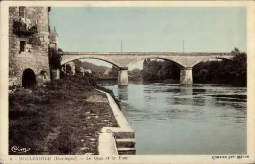 Ak Mouleydier Dordogne, Blick auf die Brücke