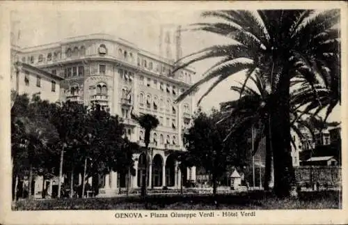Ak Genova Genua Ligurien, Piazza Giuseppe Vedi, Hotel Verdi
