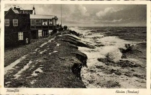 Ak Husum in Nordfriesland, Sturmflut am Seedeich 1936