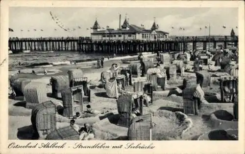 Ak Ostseebad Ahlbeck Heringsdorf auf Usedom, Strand, Seebrücke