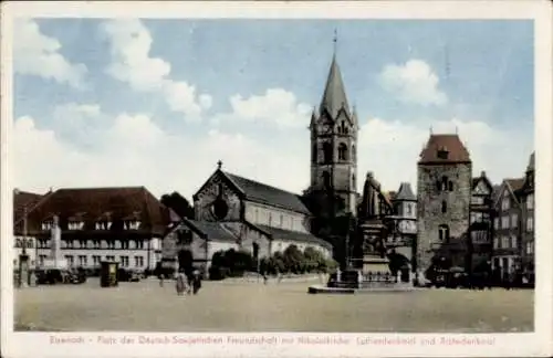 Ak Eisenach, Platz der Deutsch-Sowjetischen Freundschaft, Nikolaikirche, Lutherdenkmal, Ärztedenkmal