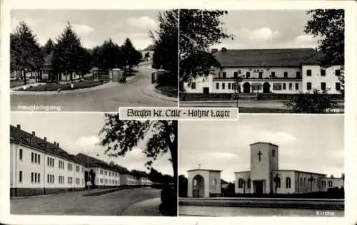 Ak Bergen Lüneburger Heide, NATO Truppenübungsplatz, Hohne Lager, Haupteingang, Kino, Kirche