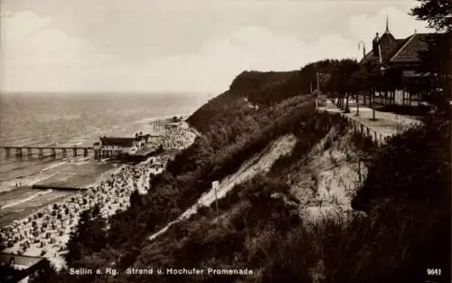 Ak Ostseebad Sellin auf Rügen, Strand, Hochufer Promenade