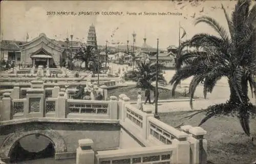 Ak Marseille, Exposition Coloniale, Ponts et Section Indo Chinoise