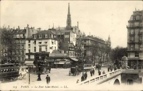 Ak Paris V, Le Pont Saint Michel, Kutschen