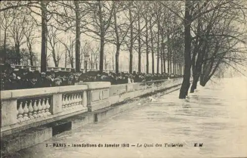 Ak Paris I Louvre, Jardin des Tuileries, Inondations de Janvier 1910, Quai des Tuileries