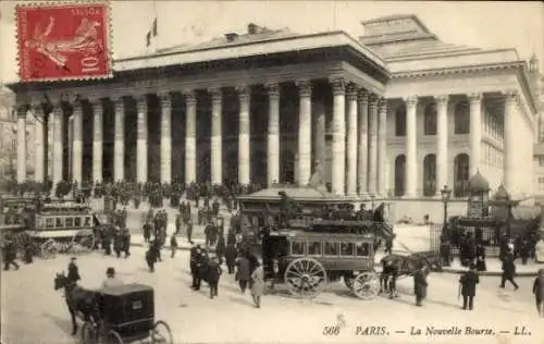 Ak Paris II Bourse, La Nouvelle Bourse, Kutschen