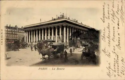Ak Paris II Bourse, La Bourse, Kutschen