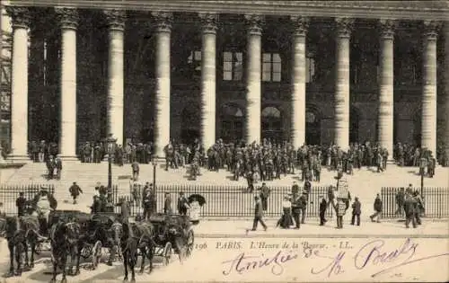 Ak Paris II Bourse, L'Heure de la Bourse, Kutschen