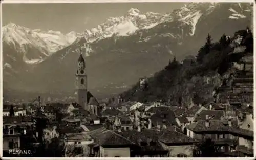 Ak Meran Merano Südtirol, Panorama, Kirchturm, Berge