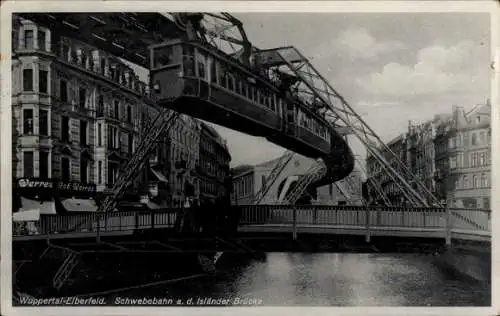 Ak Elberfeld Wuppertal, Schwebebahn an der Isländer Brücke