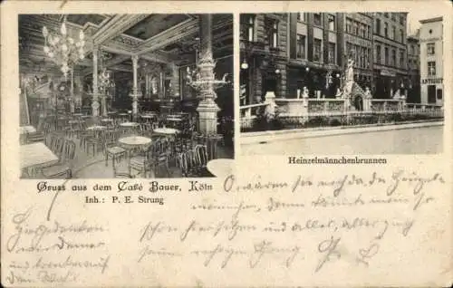 Ak Köln am Rhein, Café Bauer, Heinzelmännchenbrunnen