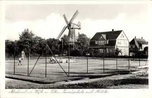 Ak Wyk auf Föhr Nordfriesland, Nordseebad, Tennisplatz mit Windmühle