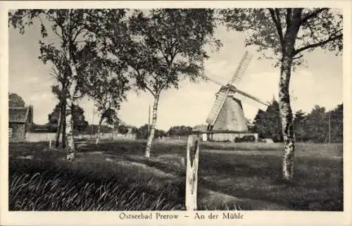 Ak Prerow Darß bei Zingst, Partie an der Windmühle