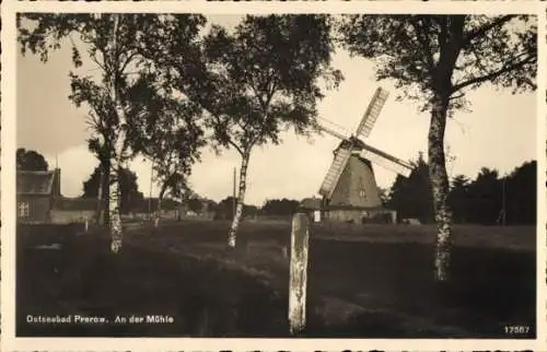 Ak Prerow Darß bei Zingst, Partie an der Windmühle