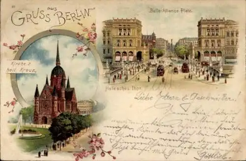 Litho Berlin Kreuzberg, Kirche zum heiligen Kreuz, Hallesches Tor, Belle Alliance Platz