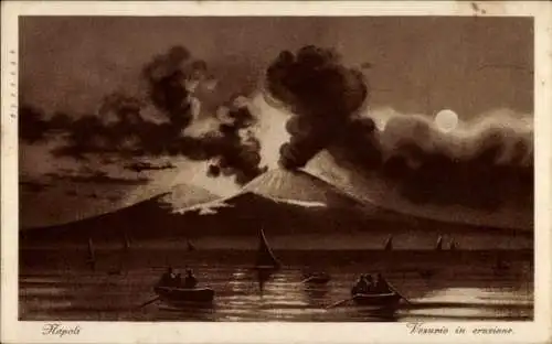 Ak Napoli Neapel Campania, Vesuv bricht aus bei Nacht