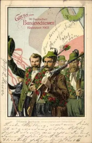 Litho 14. Deutsches Bundesschießen Hannover 1903, Schützen