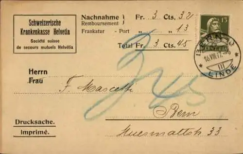 Ak Bern Stadt Schweiz, Schweizerische Krankenhasse Helvetia