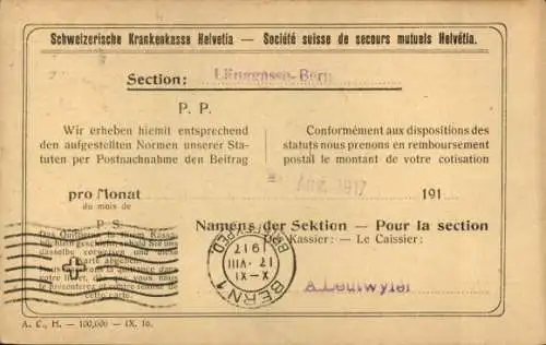 Ak Bern Stadt Schweiz, Schweizerische Krankenhasse Helvetia